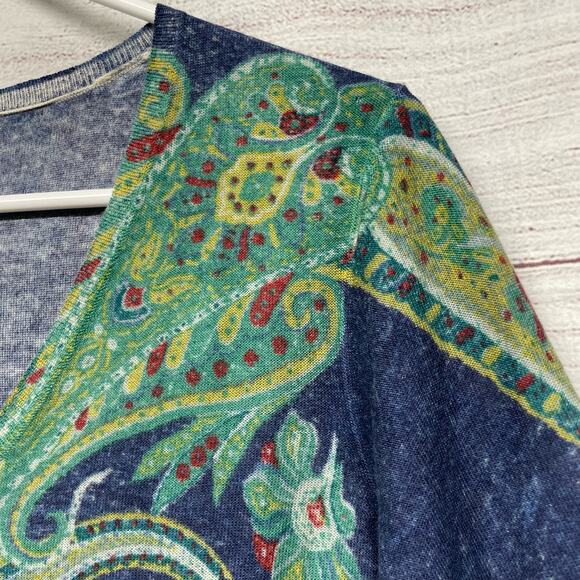 Talbots Collections Paisley V-neck Pure Italian Merino Wool Sweater Sz Petite L - Picture 2 of 9